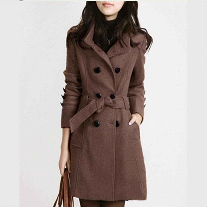 Women's Long Winter Trench Coat - Stylish & Warm Brown