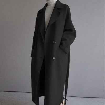 Women's Long Wool Winter Coat - Warm & Stylish Outerwear Black