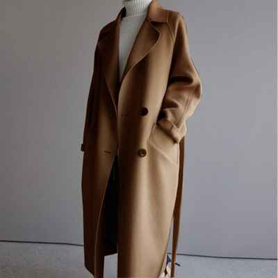 Women's Long Wool Winter Coat - Warm & Stylish Outerwear Brown