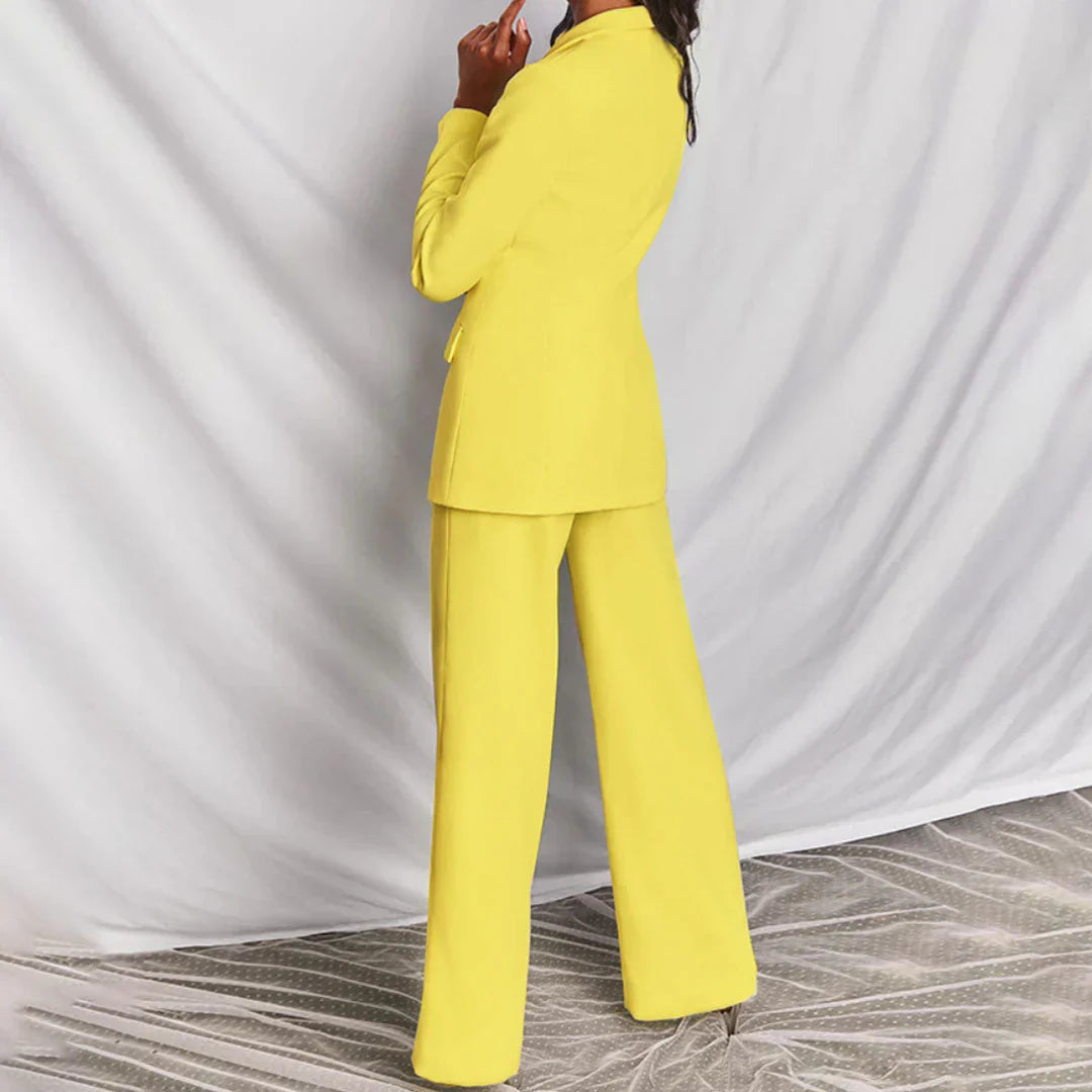 Women's Longline Blazer & Wide-Leg Trouser Suit - Structured Fit