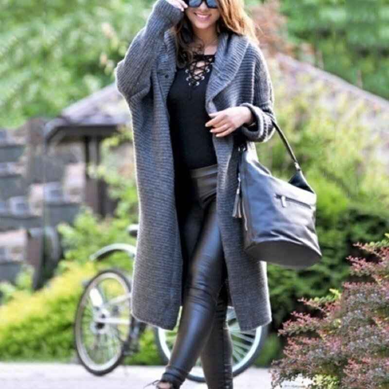Women's Longline Button Front Cardigan - Stylish & Cozy Grey