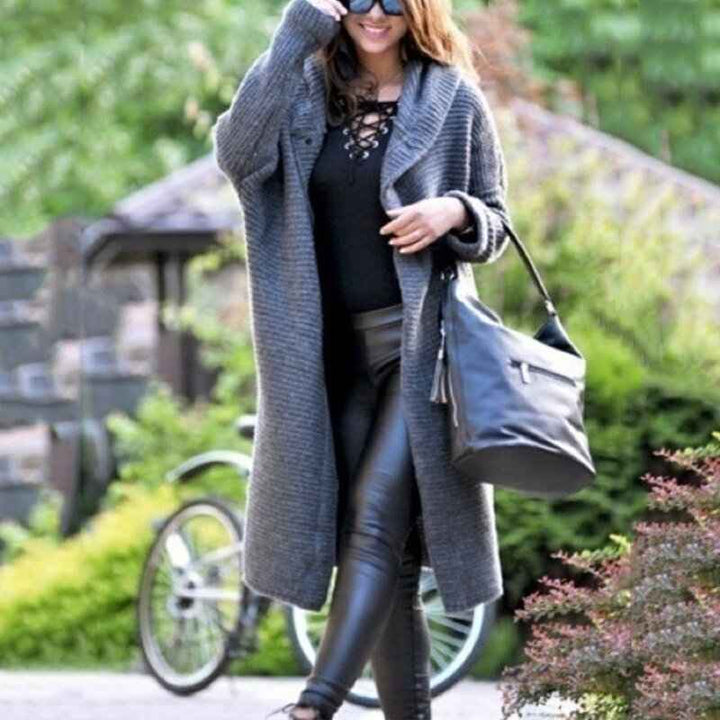 Women's Longline Button Front Cardigan - Stylish & Cozy Grey