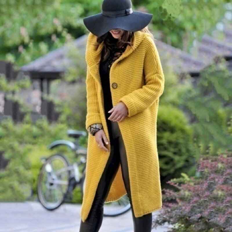 Women's Longline Button Front Cardigan - Stylish & Cozy Yellow