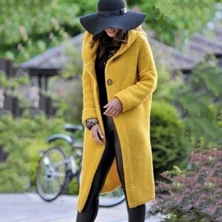 Women's Longline Button Front Cardigan - Stylish & Cozy Yellow