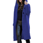 Women's Longline Knit Button Front Hood Green Winter Cardigan Dark Blue