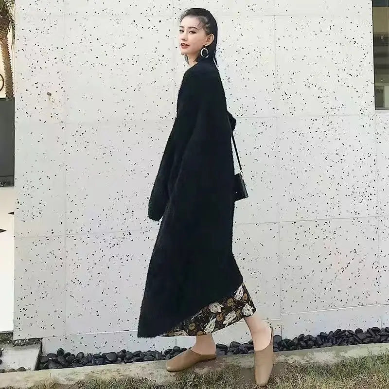 Women's Longline Cashmere Coat Black