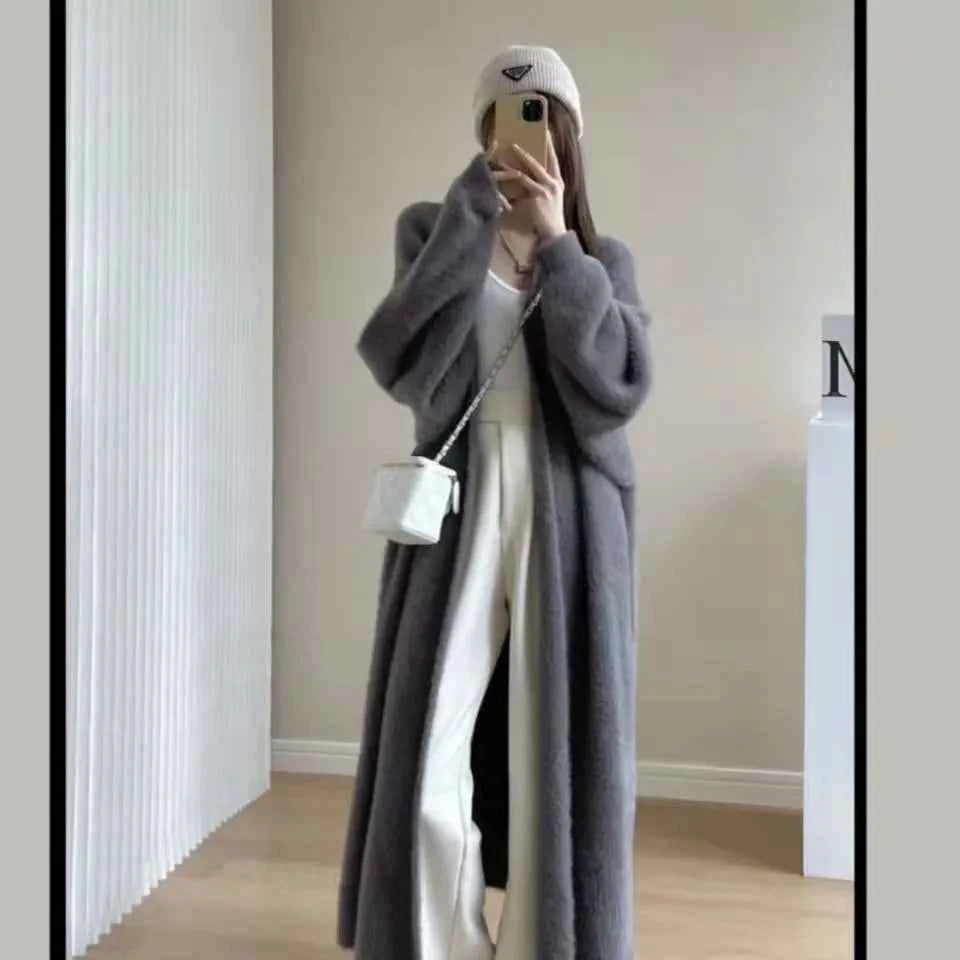 Women's Longline Cashmere Coat Gray