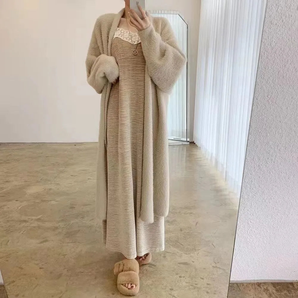 Women's Longline Cashmere Coat Khaki