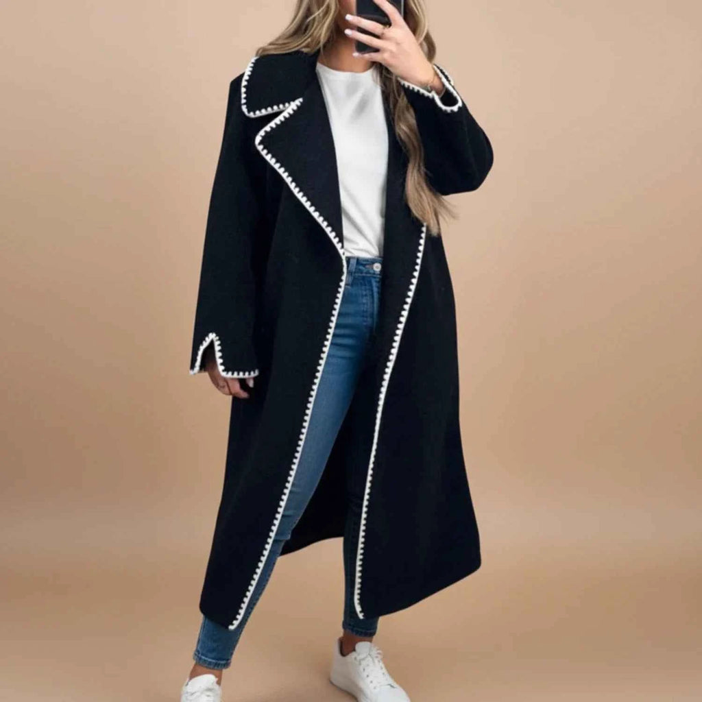 Women's Polyester Black Regular Fit Winter Longline Jacket