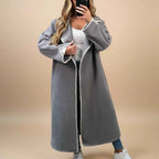 Women's Polyester Black Regular Fit Winter Longline Jacket Gray