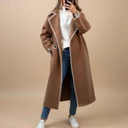 Women's Polyester Black Regular Fit Winter Longline Jacket Caramel