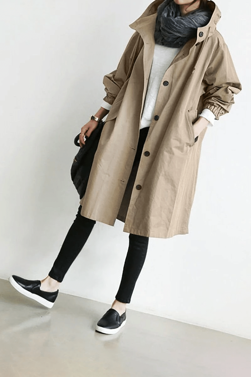 Women's Longline Rain Trench Coat - Waterproof & Stylish Khaki