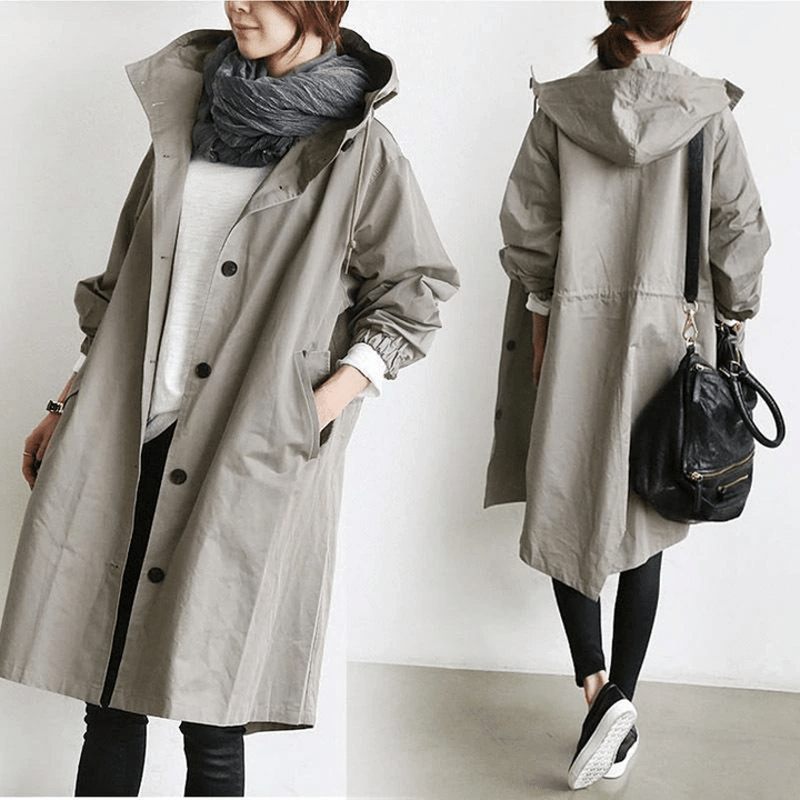 Women's Longline Rain Trench Coat - Waterproof & Stylish Light Gray