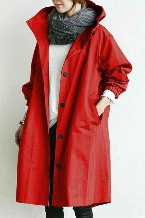 Women's Longline Rain Trench Coat - Waterproof & Stylish Red