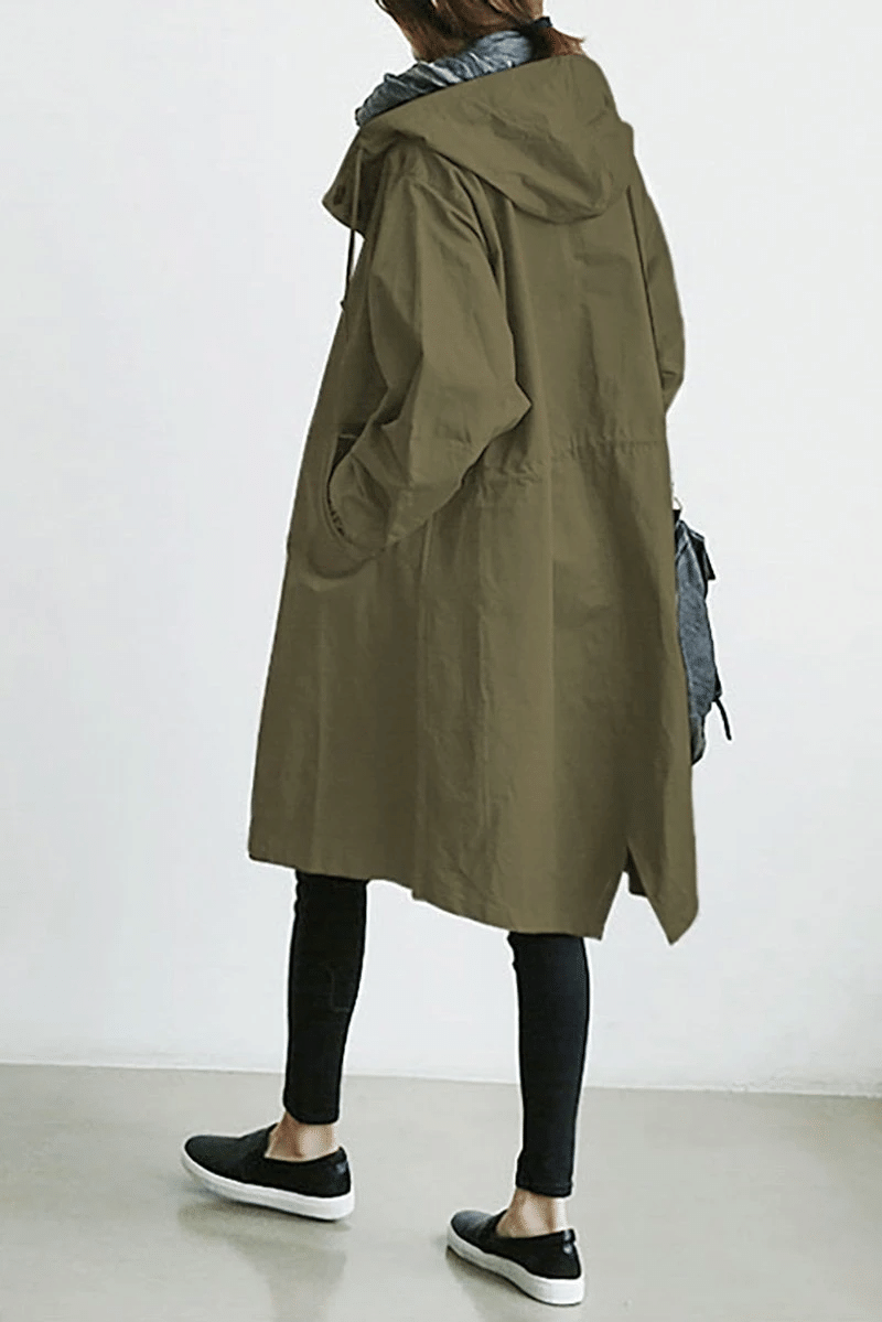 Women's Longline Rain Trench Coat - Waterproof & Stylish Army Green