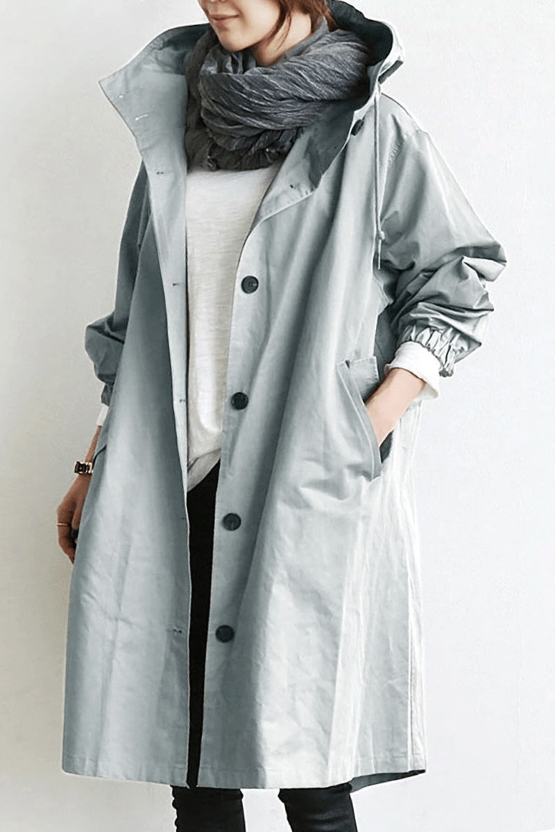 Women's Longline Rain Trench Coat - Waterproof & Stylish Charcoal