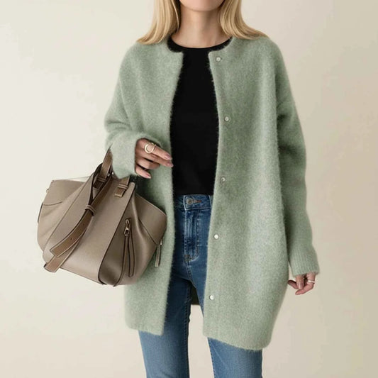 Women's Longline Button-Front Acrylic Winter Knit Cardigan Green