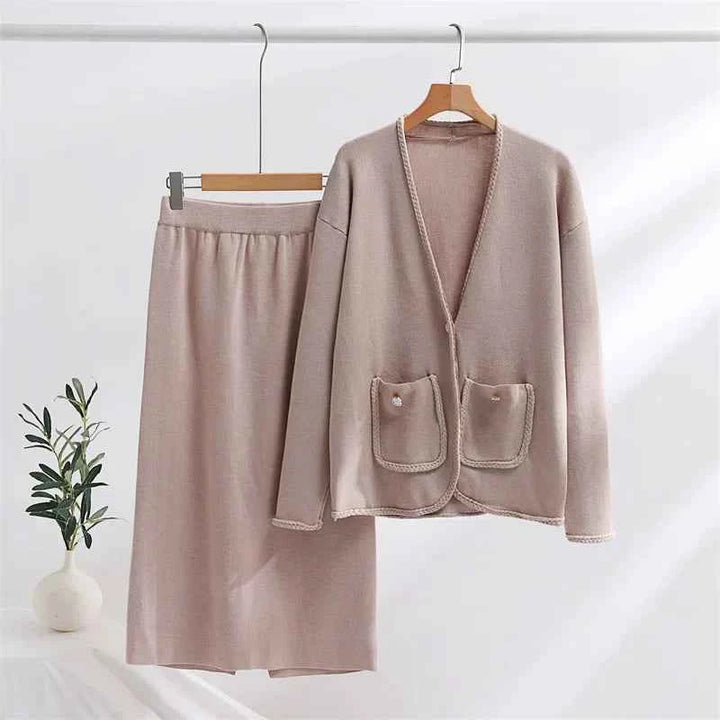 Women's Loose Fit Cardigan with Button Closure, Drawstring Waist, and Pockets Khaki Een maat