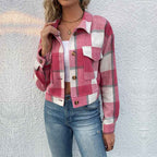 Women's Polyester Cropped Jacket Winter Essential Outerwear Pink-Red