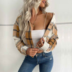 Women's Polyester Cropped Jacket Winter Essential Outerwear Khaki