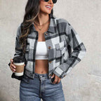 Women's Polyester Cropped Jacket Winter Essential Outerwear Grey
