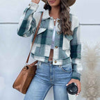 Women's Polyester Cropped Jacket Winter Essential Outerwear Green
