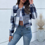 Women's Polyester Cropped Jacket Winter Essential Outerwear Blue