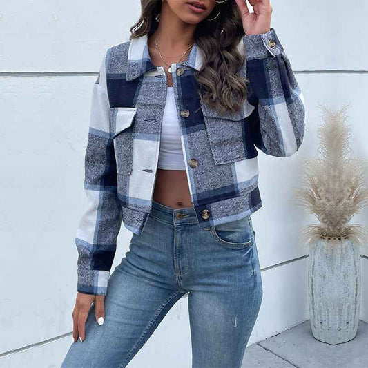Women's Polyester Cropped Jacket Winter Essential Outerwear Blue