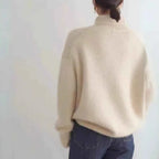 Women's Beige Cashmere Oversized Foldable High Neck Sweater