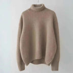 Women's Beige Cashmere Oversized Foldable High Neck Sweater Camel