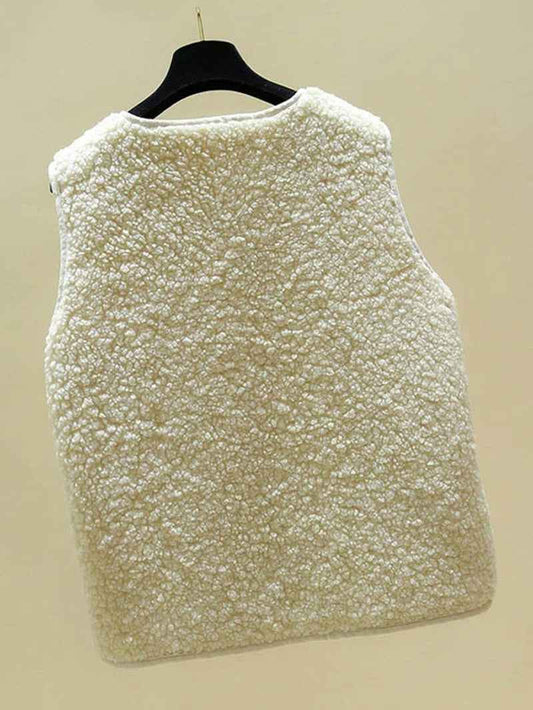 Women's Beige 100 Lambswool Sleeveless Button Layering Vest