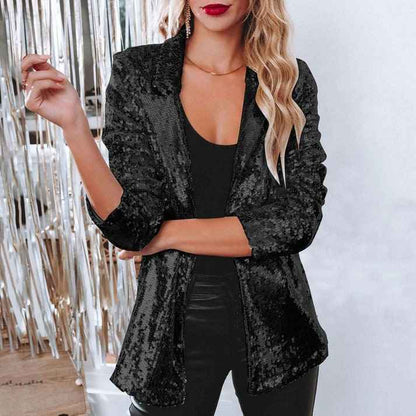 Women's Luxury Sequin Blazer for Any Occasion Silver Black Black