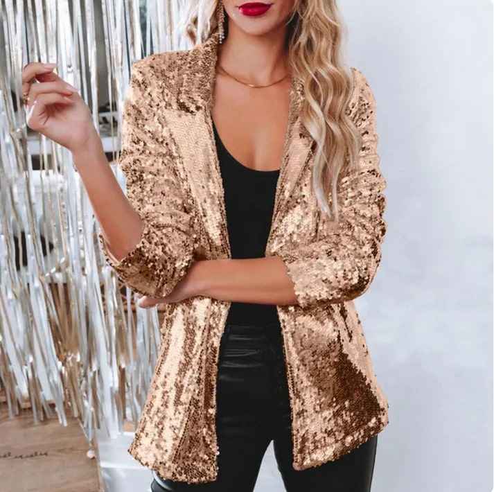 Women's Luxury Sequin Blazer for Any Occasion Silver Black Gold