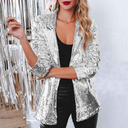 Women's Luxury Sequin Blazer for Any Occasion Silver Black Silver