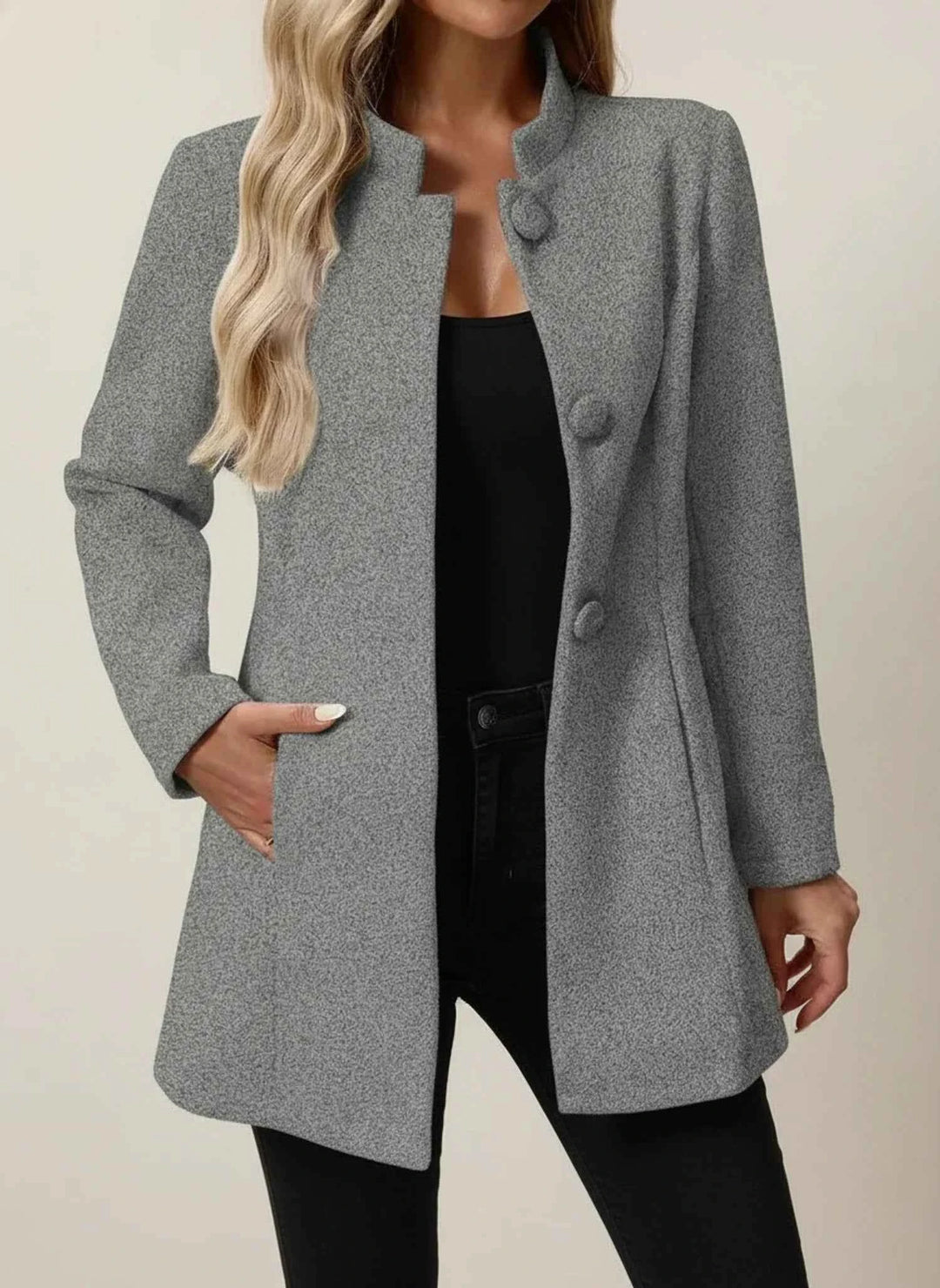 Women's Mandarin Collar A-Line Jacket Gray