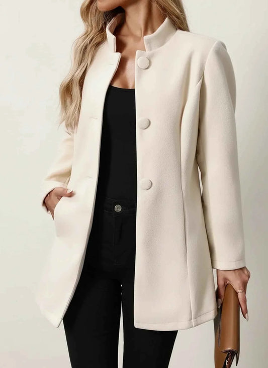 Women's Mandarin Collar Button Front A Line Mid Length Jacket