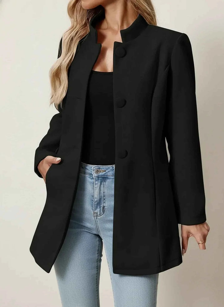 Women's Mandarin Collar A-Line Jacket Black
