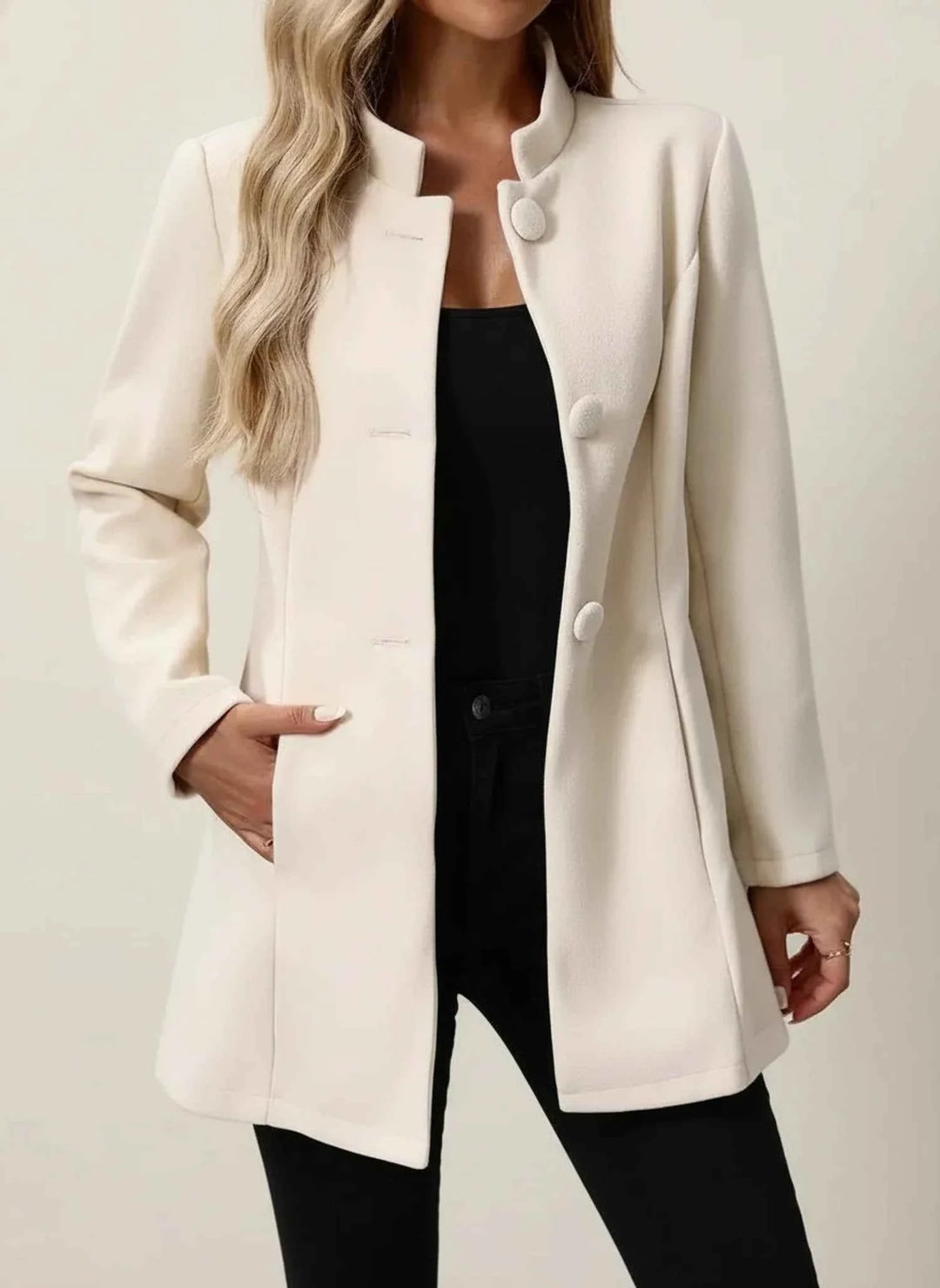 Women's Mandarin Collar A-Line Jacket Beige