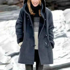 Women's Black Suede Look Fleece Lined Hooded Mid Length Coat Navy Blue