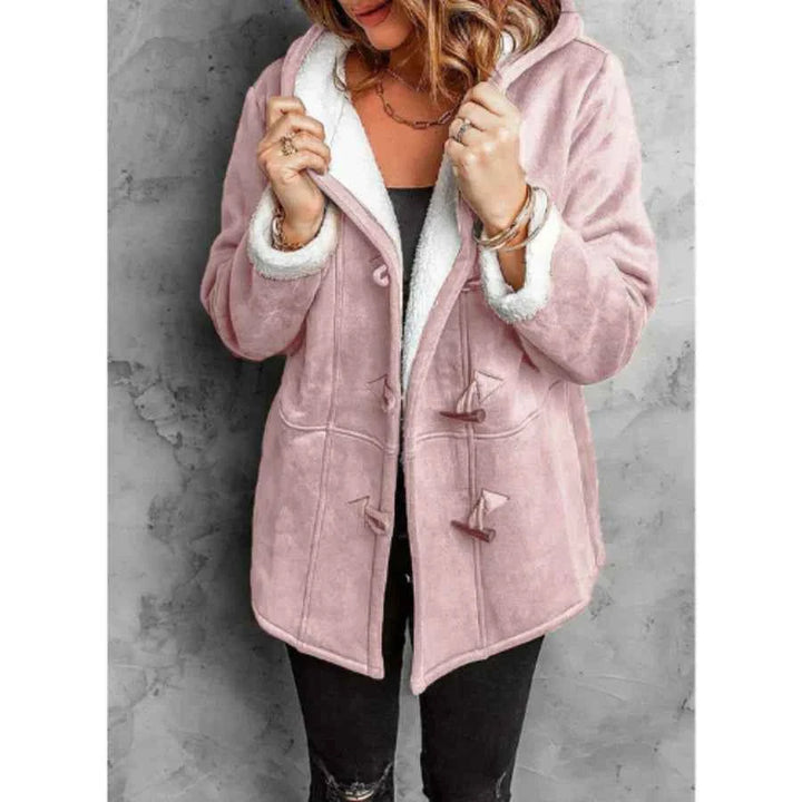 Women's Mid-Length Hooded Coat – Suede Look with Fleece Lining – Relaxed Fit Pink