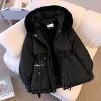 Women's Faux Fur Mid Length Hood Solid White Winter Coat Black