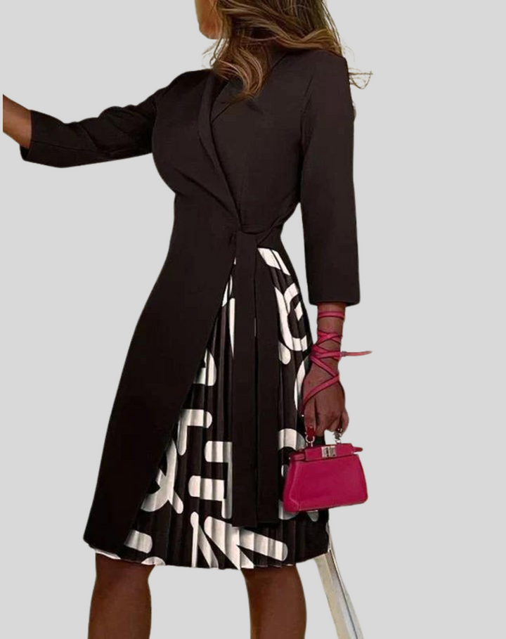 Women's Midi Dress - Pleated Skirt - Asymmetrical Design - Elegant Style