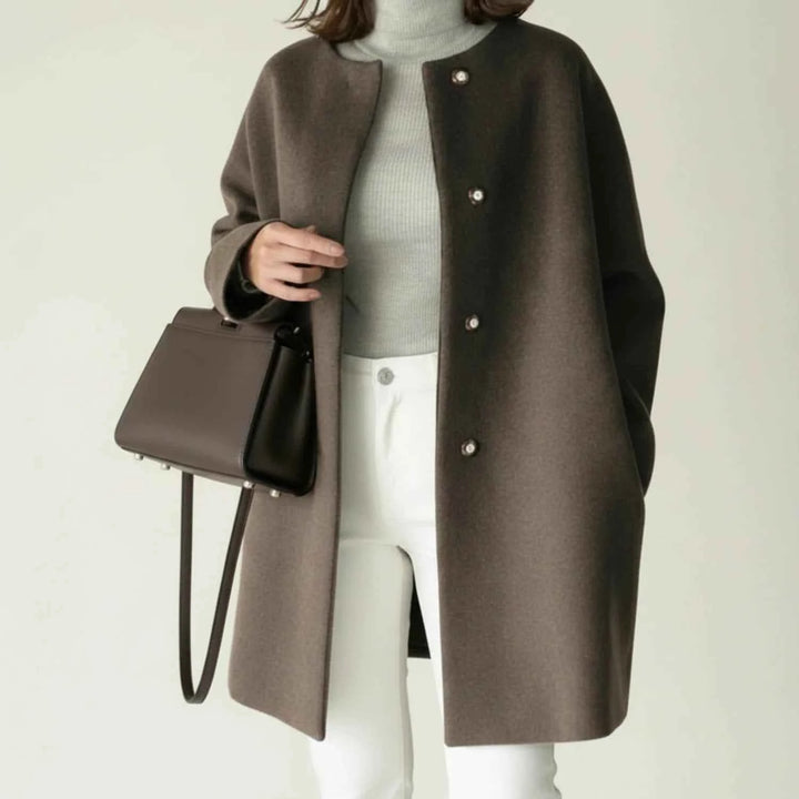 Women's Minimalist Collarless Winter Coat Brown