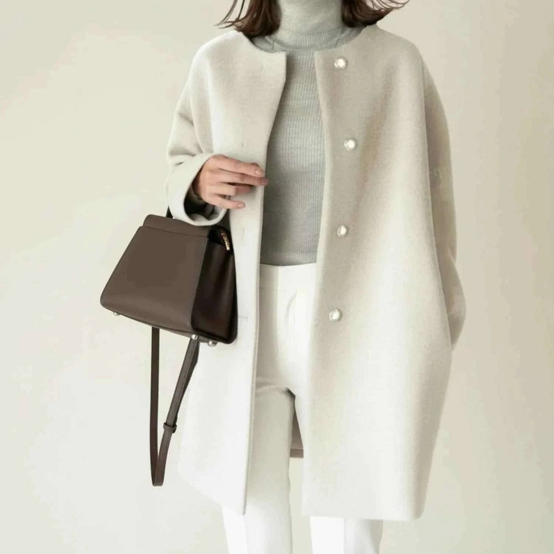 Women's Minimalist Collarless Winter Coat Apricot