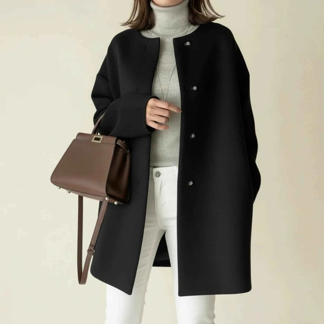 Women's Minimalist Collarless Winter Coat Black