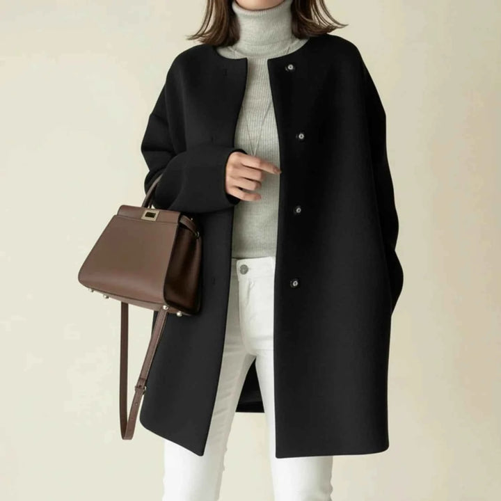 Women's Minimalist Collarless Winter Coat Black