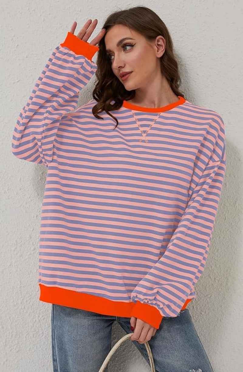 Women's Modern Striped Sweater Pink