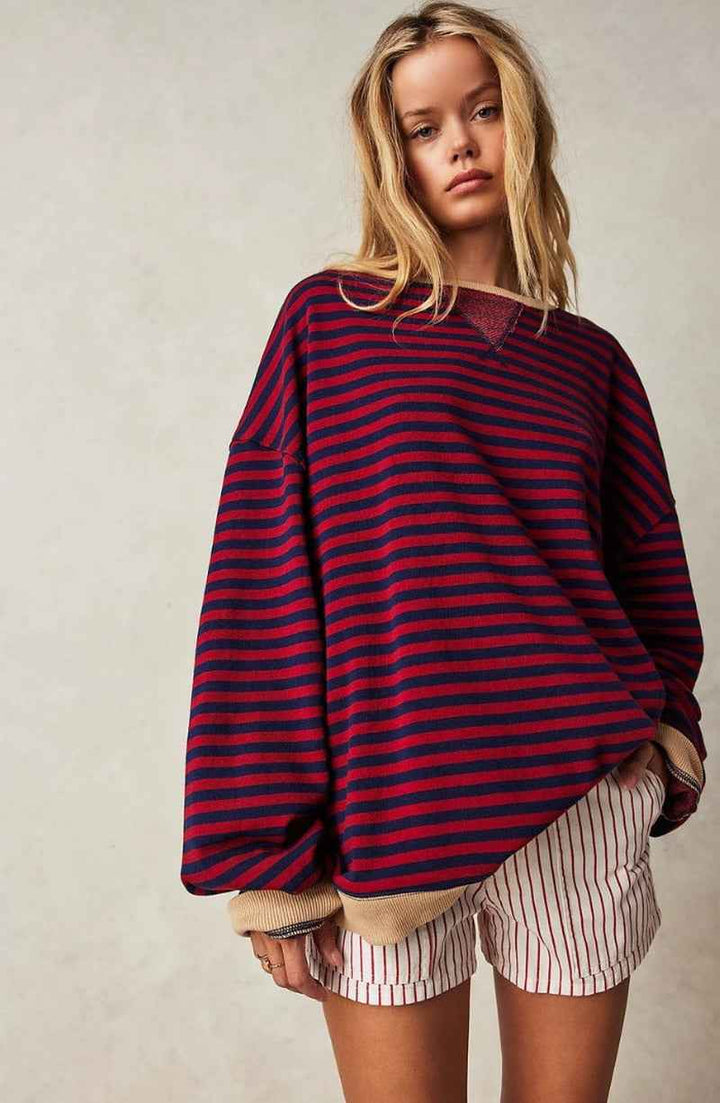 Women's Modern Striped Sweater Red