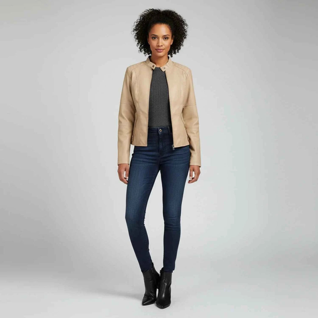 Women's Moto Biker Jacket with Zip Pockets