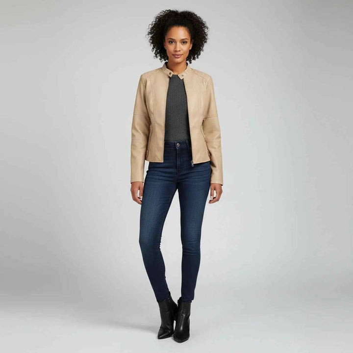 Women's Moto Biker Jacket with Zip Pockets